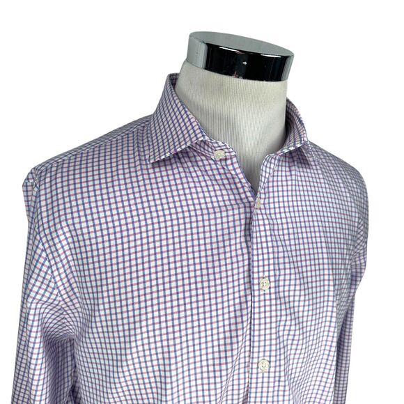 Twillory Dress Shirt Men's 17 36/37 Pink Blue Check Tailored Fit Safe Cotton - Picture 2 of 11